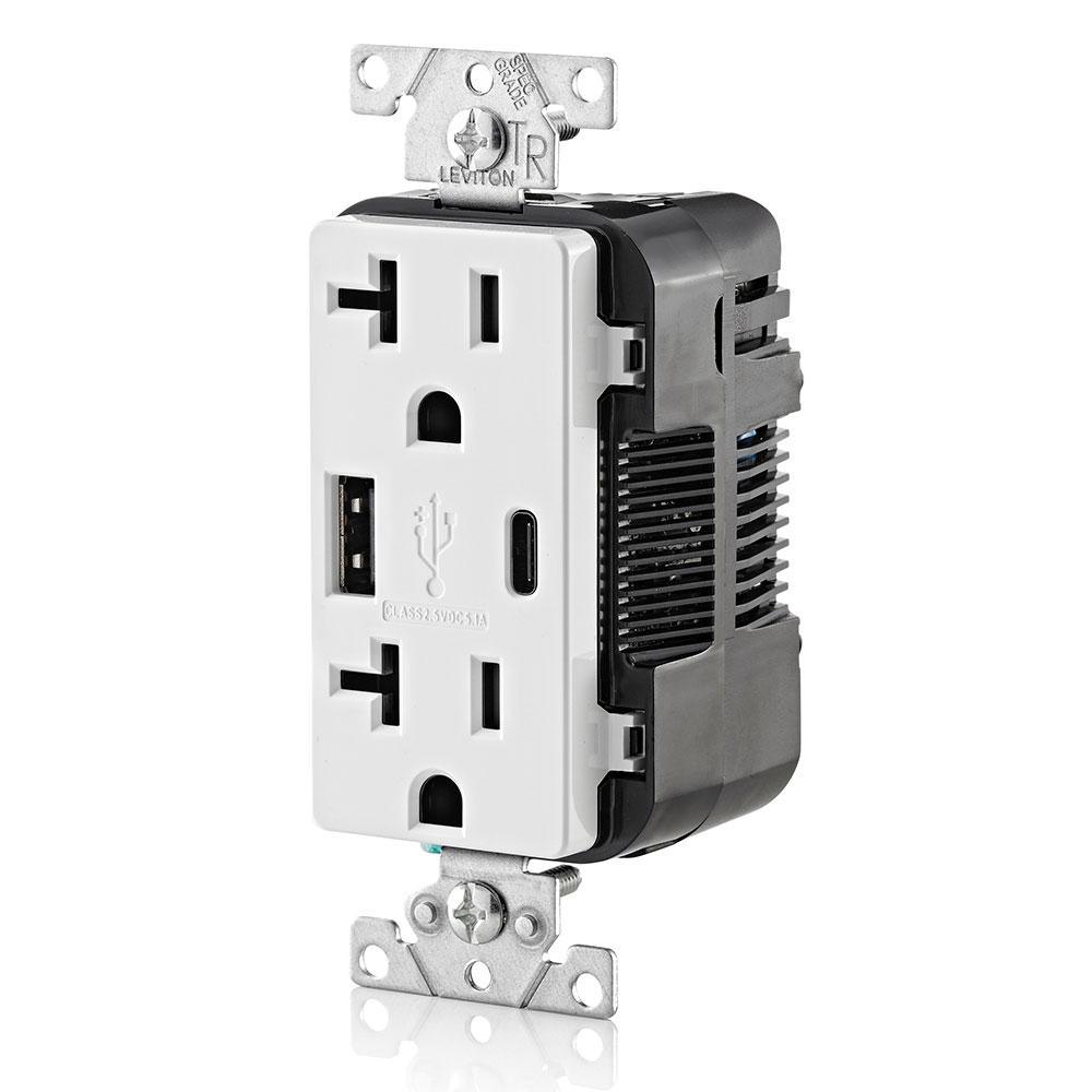 20 Amp Tamper Resistant Duplex Outlet with Type A and Type-C USB Chargers, White - Super Arbor