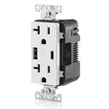 20 Amp Tamper Resistant Duplex Outlet with Type A and Type-C USB Chargers, White - Super Arbor