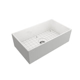 Farmhouse Apron-Front Fireclay 33 in. Single Bowl Kitchen Sink in White with Grid - Super Arbor