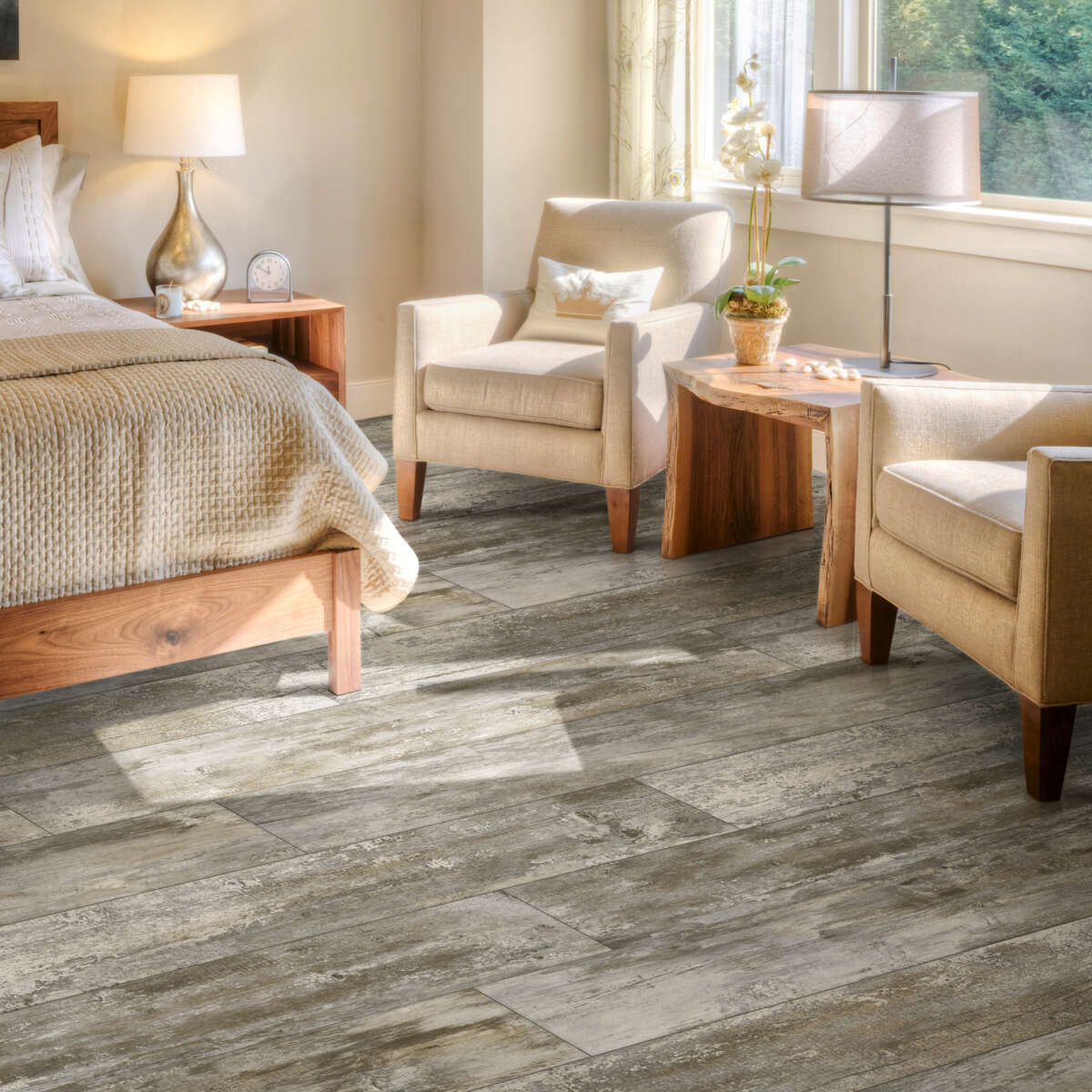 Congoleum AirStep Advantage Reminisce First Snowfall Wood-Look Low-Gloss Sheet Vinyl – 12‑ft Width, Cut-to-Length