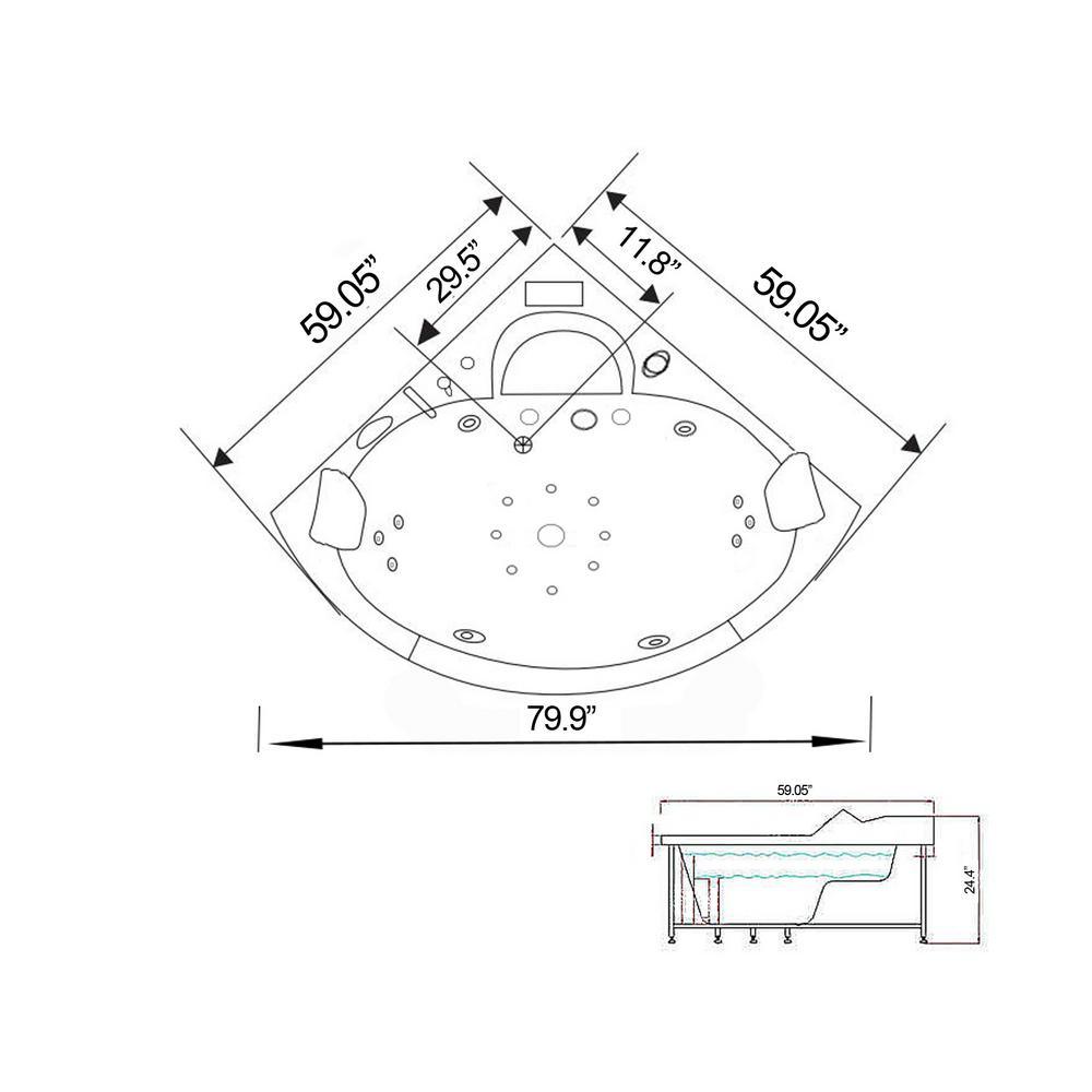 Sant'Angels with Heater 59 in. Acrylic Center Drain Corner Alcove Whirlpool Bathtub in White - Super Arbor