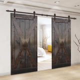 X Series 84 in. x 84 in. Dark Coffee Stained Solid Wood Double Sliding Barn Door with Hardware Kit - Super Arbor
