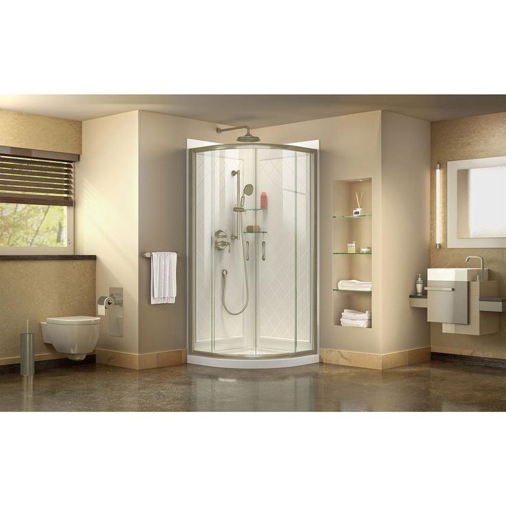 Prime 36 in. x 76-3/4 in. Semi-Frameless Corner Sliding Shower Enclosure in Brushed Nickel with Base and Backwalls