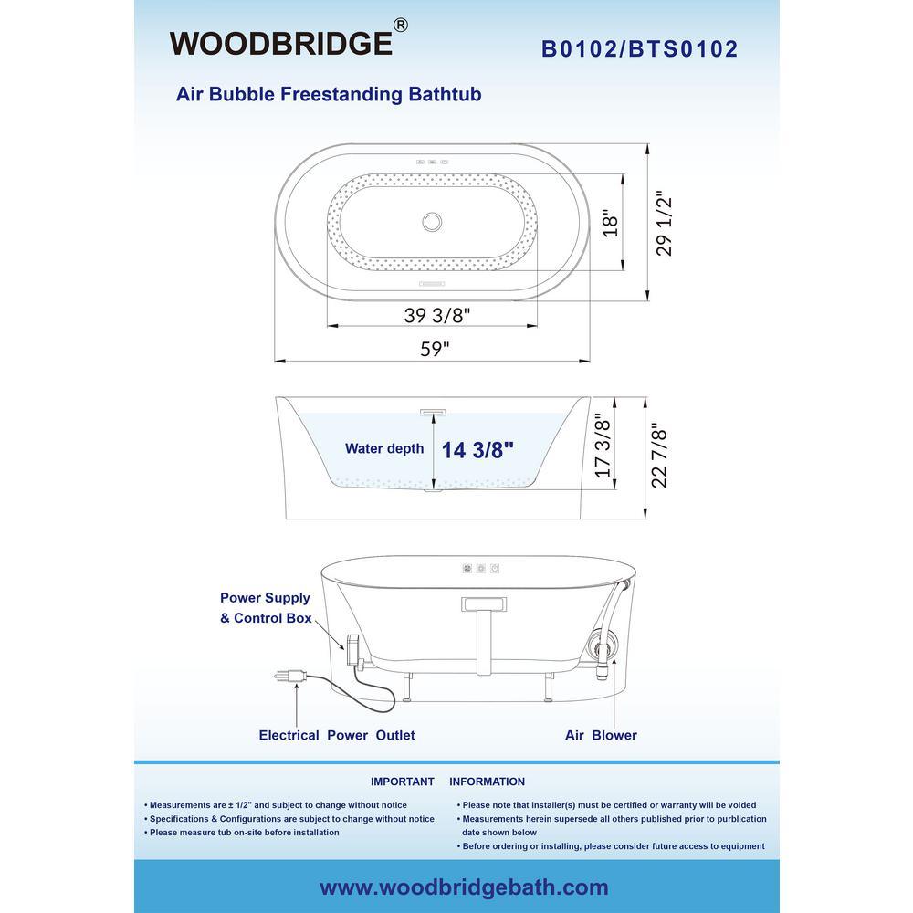 Tion 59 in. Acrylic Freestanding Double Ended Air Bath Bathtub with Drain and Overflow Included in White - Super Arbor