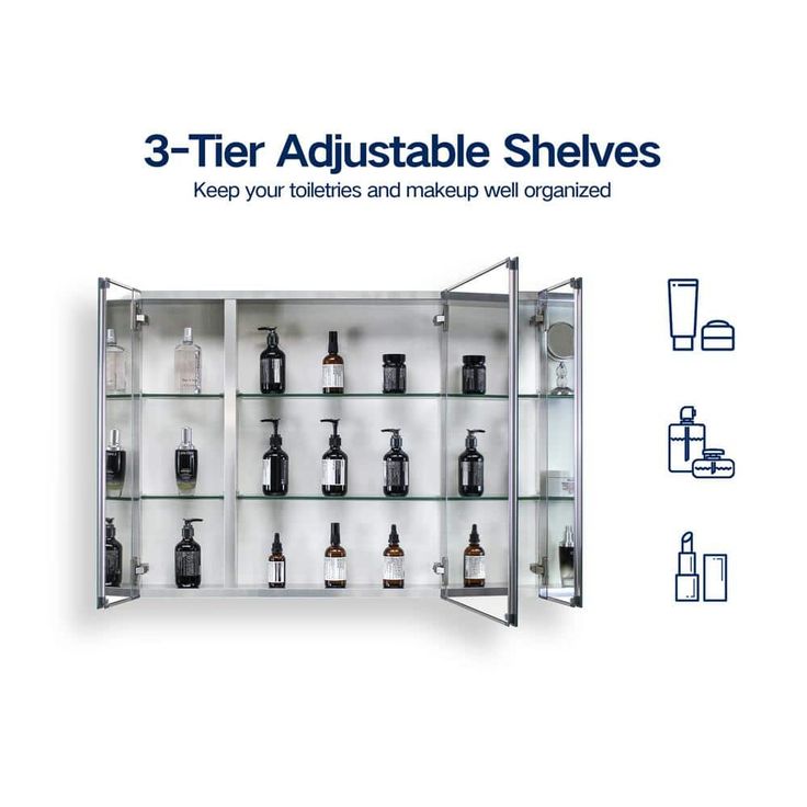 36 in. W x 26 in. H Rectangular Aluminum Medicine Cabinet with Mirror and Adjustable Glass Shelves