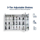 36 in. W x 26 in. H Rectangular Aluminum Medicine Cabinet with Mirror and Adjustable Glass Shelves