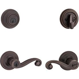 Kwikset Lido Venetian Bronze Smartkey Single-Cylinder Deadbolt Universal Keyed Entry Door Handle Combo Pack (1 Handle and 1 Deadbolt) - Super Arbor