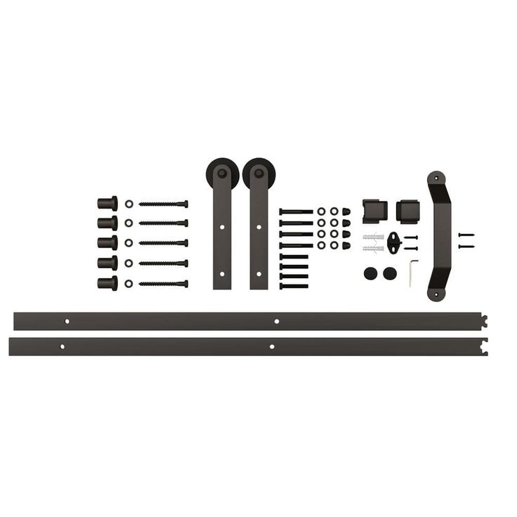 72 in. Matte Black Strap Sliding Barn Door Hardware Track with Pull