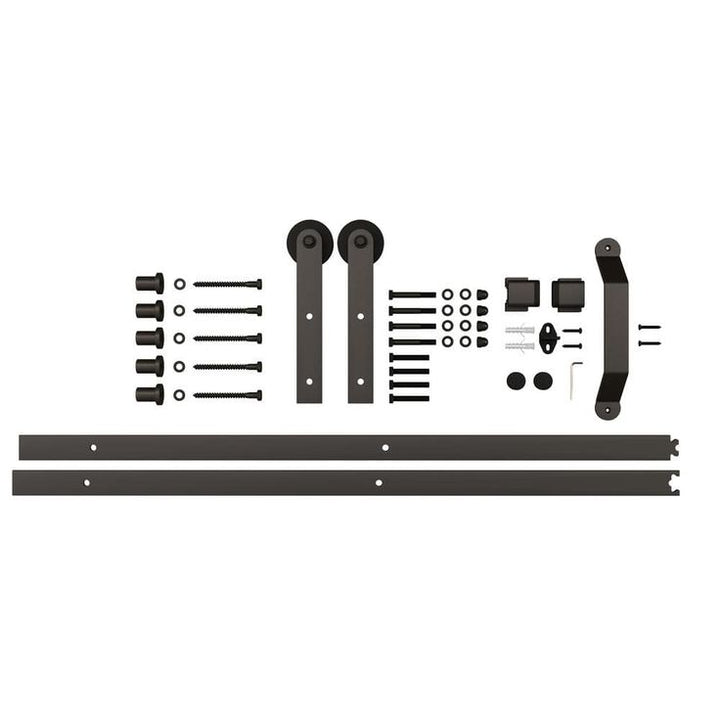 72 in. Matte Black Strap Sliding Barn Door Hardware Track with Pull