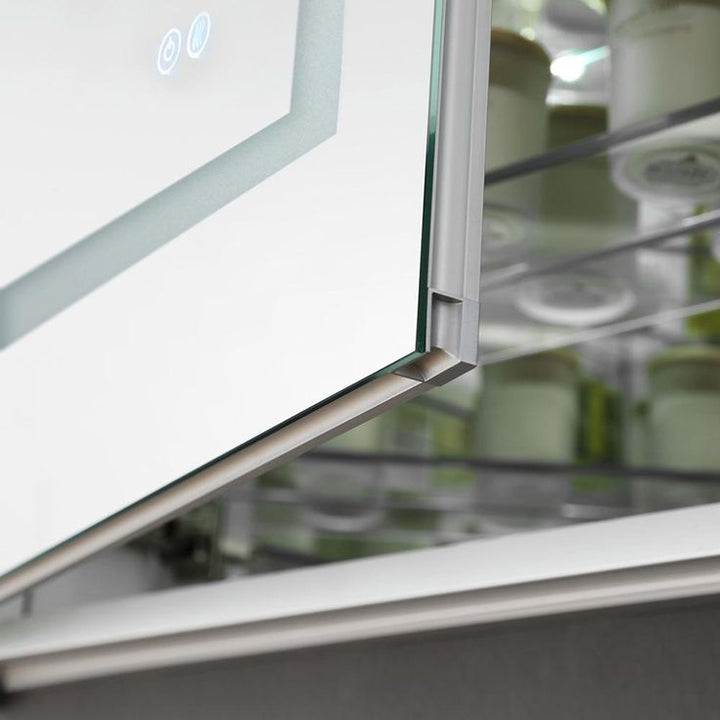 Spazio 24 in. W x 36 in. H Recessed or Surface Mount Medicine Cabinet with LED Lighting, Mirror Defogger and Left Hinge