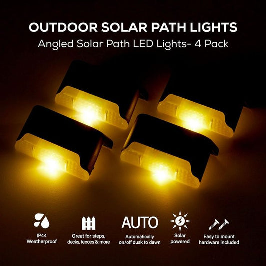 Solar Powered Outdoor Warm White Integrated LED Deck Stair Pathway Fence Lights IP44 Weatherproof (4-Pack)
