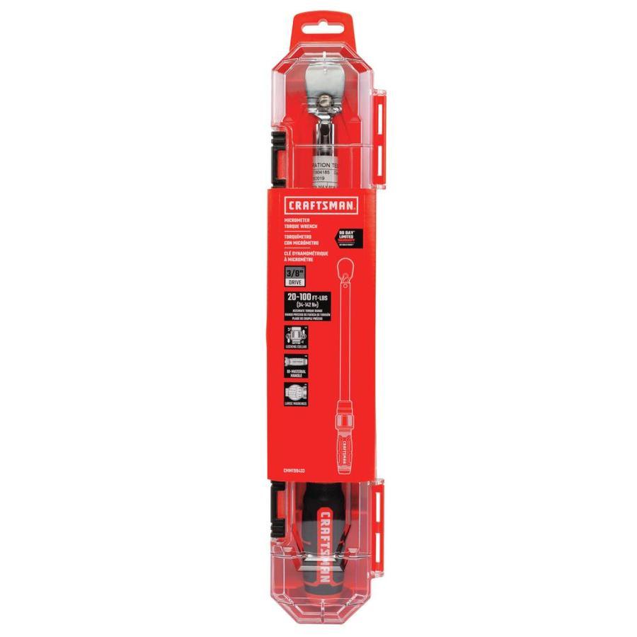 CRAFTSMAN 3/8-in Drive Click Torque Wrench, 20–100 ft-lb Range, Polished Chrome