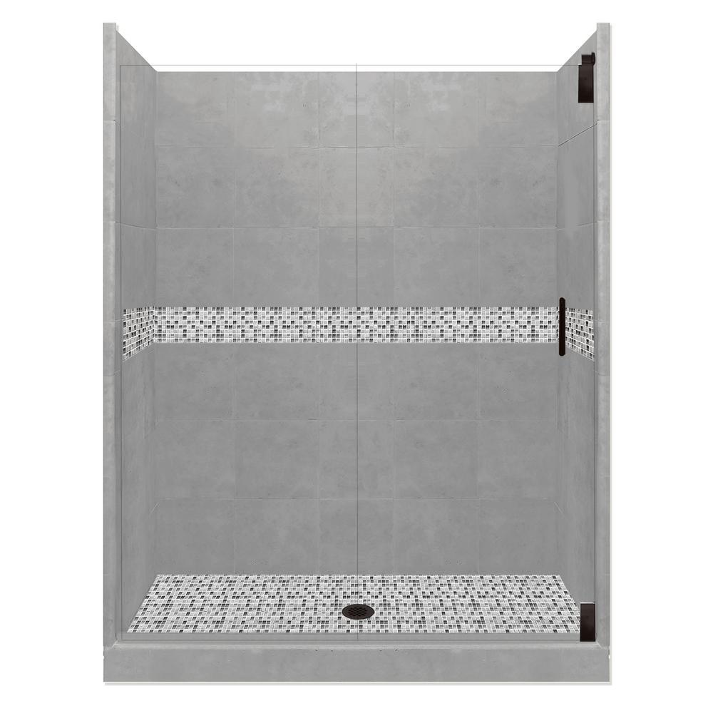 Del Mar Grand Hinged 36 in. x 54 in. x 80 in. Center Drain Alcove Shower Kit in Natural Buff and Satin Nickel Hardware - Super Arbor