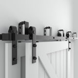 8 ft./96 in. Frosted Black Heavy-Duty Bypass Double Door Sliding Barn Door Hardware Classic Design Roller - Super Arbor
