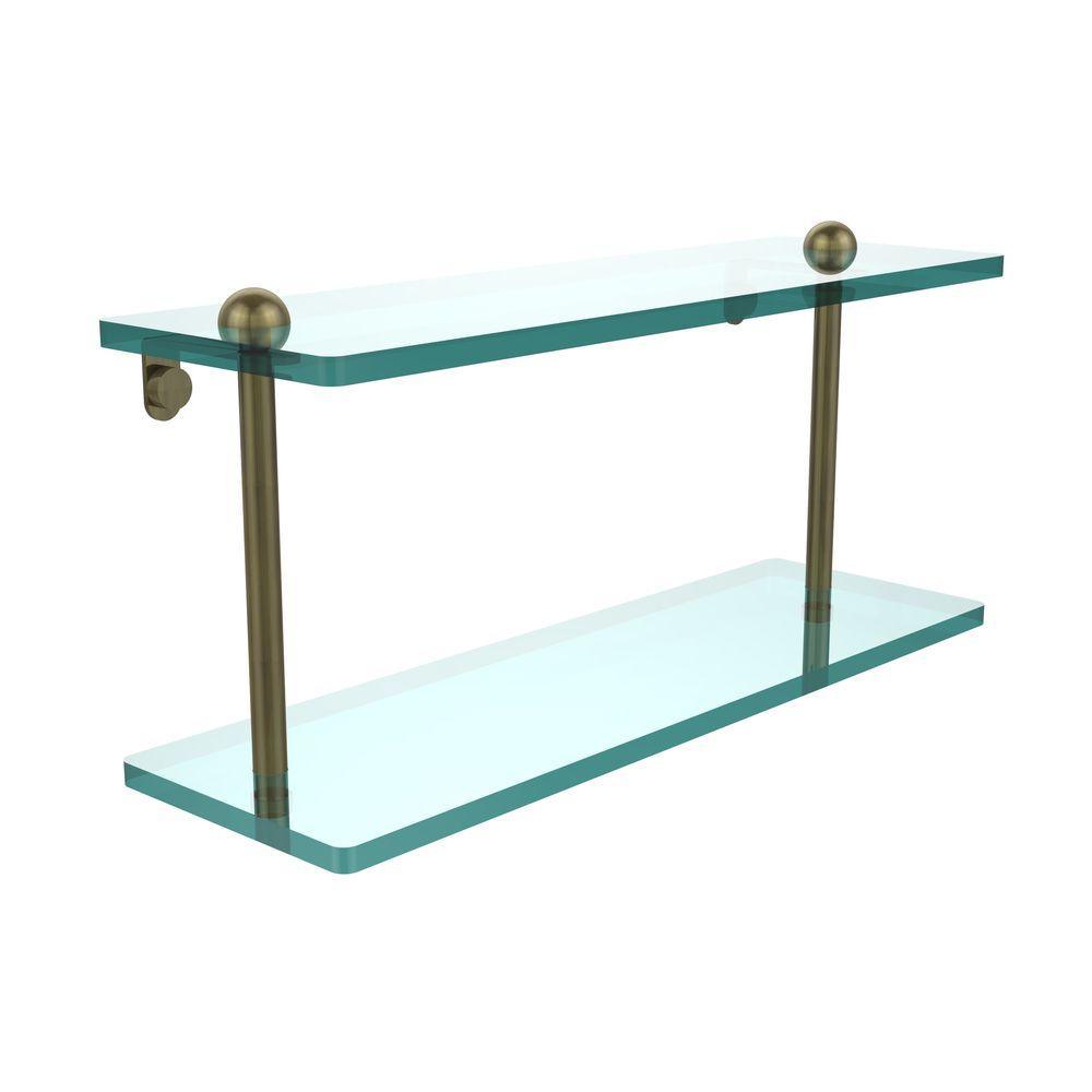 16 in. L x 8 in. H x 5 in. W 2-Tier Clear Glass Bathroom Shelf in Polished Chrome - Super Arbor