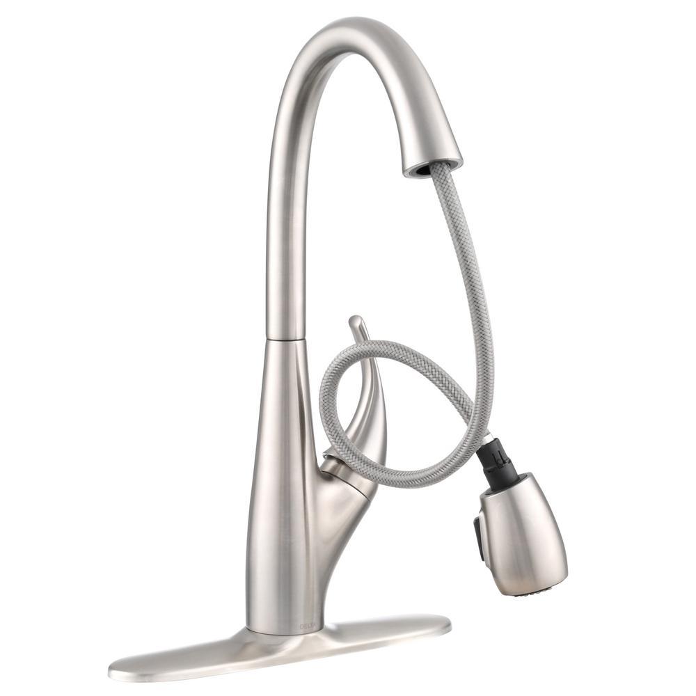 DeLuca Single-Handle Pull-Down Sprayer Kitchen Faucet with ShieldSpray Technology and Soap Dispenser in Stainless - Super Arbor