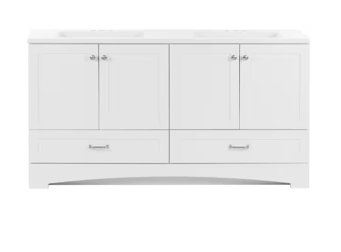 Lancaster 60 in. W x 19 in. D x 33 in. H Double Sink Freestanding Bath Vanity in White with White Cultured Marble Top