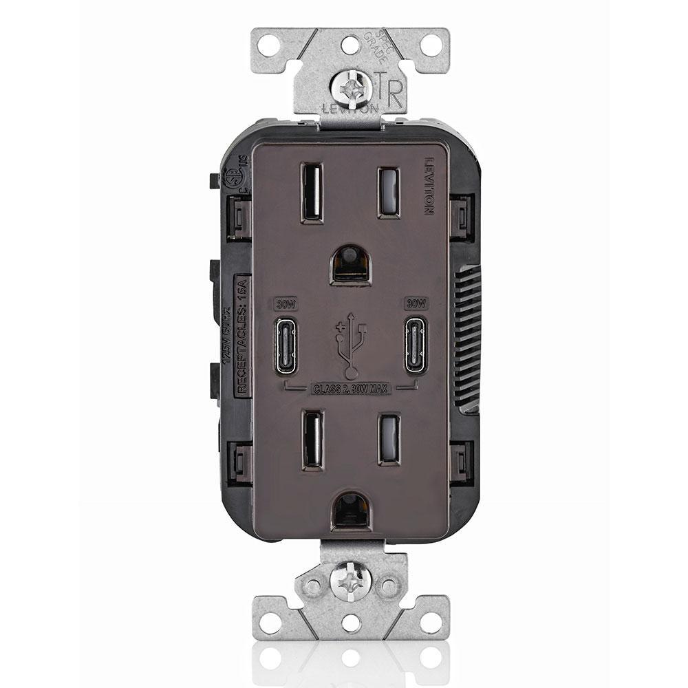 15 Amp 125-Volt Tamper-Resistant Duplex Outlet/30-Watt 6 Amp USB Dual Type-C with Power Delivery In-Wall Charger, White - Super Arbor