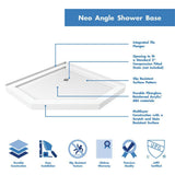Prism 36 in. x 36 in. x 74.75 in. Semi-Frameless Pivot Neo-Angle Shower Enclosure in Brushed Nickel with White Base - Super Arbor