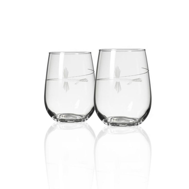 Fly Fishing 17 fl.oz Stemless Wine Glasses Set (Set of 2)