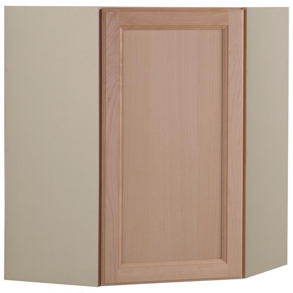 Easthaven Shaker Assembled 23.64 in. x 30 in. x 23.64 in. Frameless Corner Wall Cabinet in Unfinished Beech - Super Arbor
