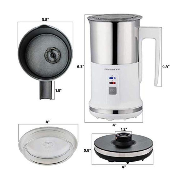 8.1 oz. White Stainless Steel Electric Milk Frother 3 in 1-Warming, Heating and Frothing, See-Through Lid Plus Whisks