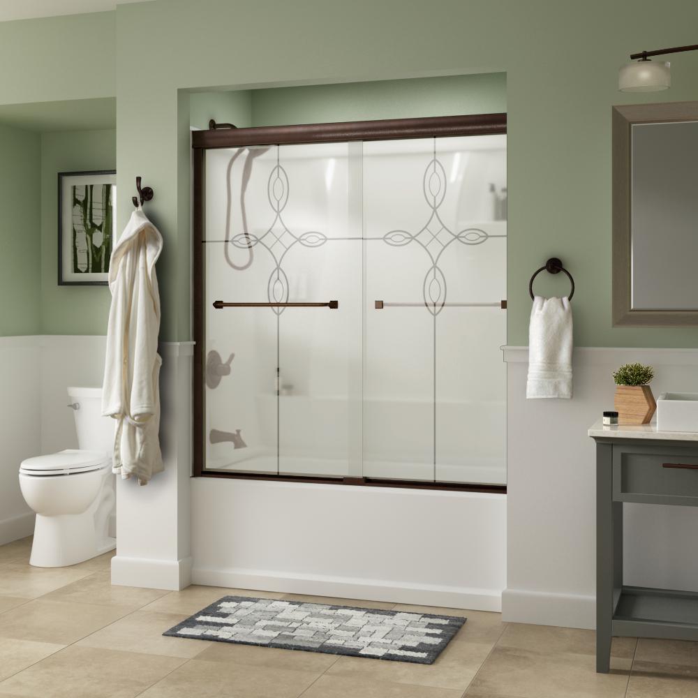 Everly 60 in. x 58-1/8 in. Traditional Semi-Frameless Sliding Bathtub Door in Chrome and 1/4 in. (6mm) Rain Glass - Super Arbor