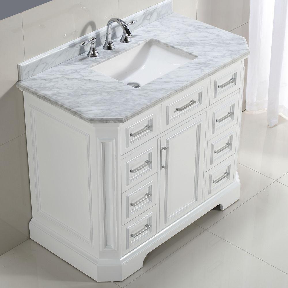 Bristol 42 in. Vanity in White with Marble Vanity Top in Carrara White - Super Arbor