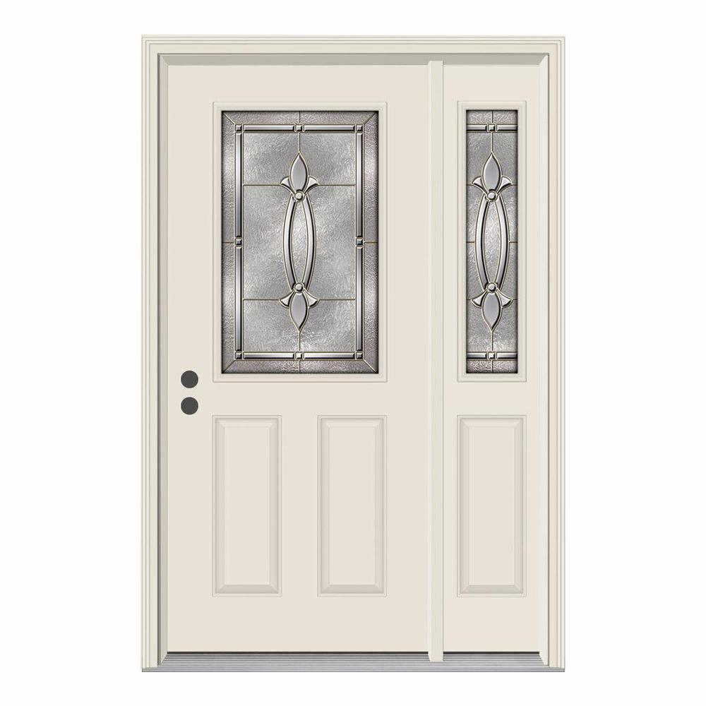 52 in. x 80 in. 1/2 Lite Blakely Primed Steel Prehung Left-Hand Inswing Front Door with Right-Hand Sidelite - Super Arbor