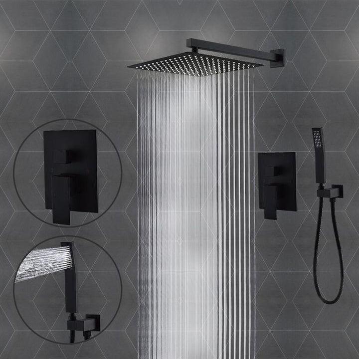 1-Spray Square High Pressure Wall Bar Shower Kit Bathroom Shower System with Hand Shower in Black