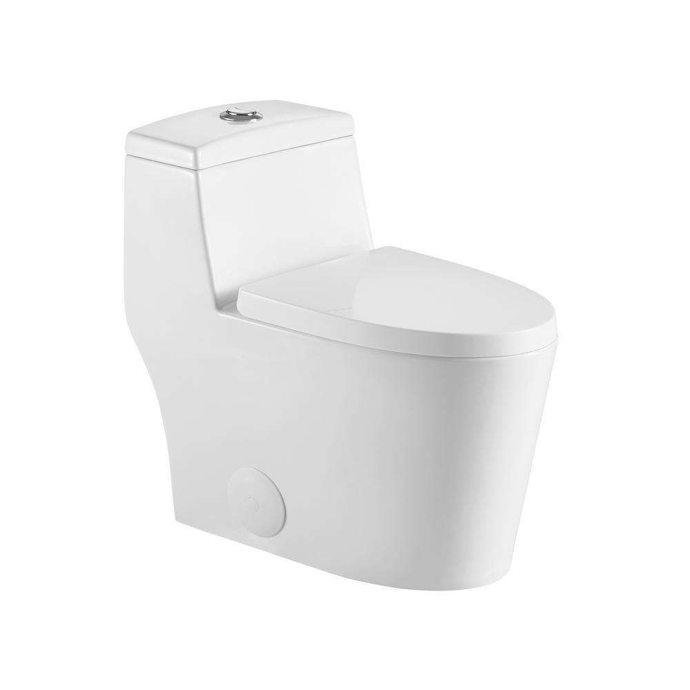 12 in. Rough-In 1-piece 1.1/ 1.6 GPF Dual Flush Elongated Siphonic Jet Toilet in White, Seat Included - Super Arbor