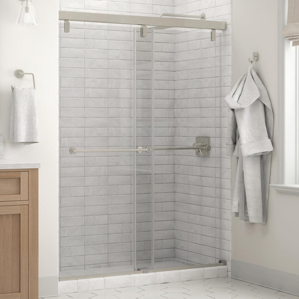 Lyndall 60 x 71-1/2 in. Frameless Mod Soft-Close Sliding Shower Door in Nickel with 1/4 in. (6mm) Transition Glass - Super Arbor