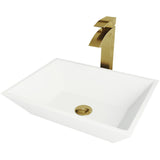 Vinca Matte Stone Vessel Bathroom Sink in White with Duris Faucet in Matte Gold - Super Arbor