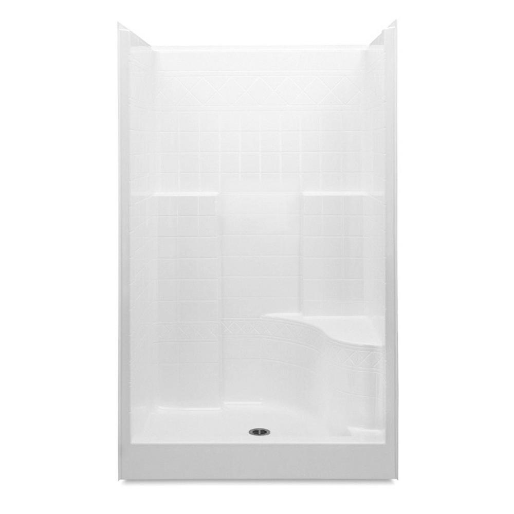 Everyday Diagonal Tile AFR 48 in. x 36 in. x 76 in. 1-Piece Shower Stall with Right Seat and Center Drain in White - Super Arbor