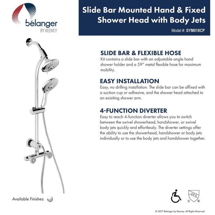 Belanger 2-Spray 8 in. Dual Shower Head and Handheld Shower Head with Body Jets in Polished Chrome