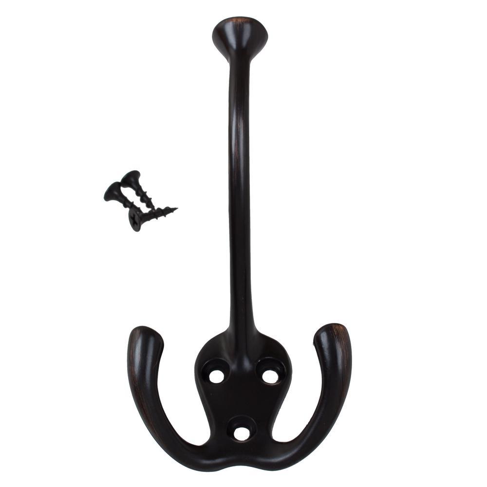 4-1/2 in. x 2-1/2 in. Oil Rubbed Bronze Large Robe/Coat/Hat Tri-Hooks (10-Pack) - Super Arbor