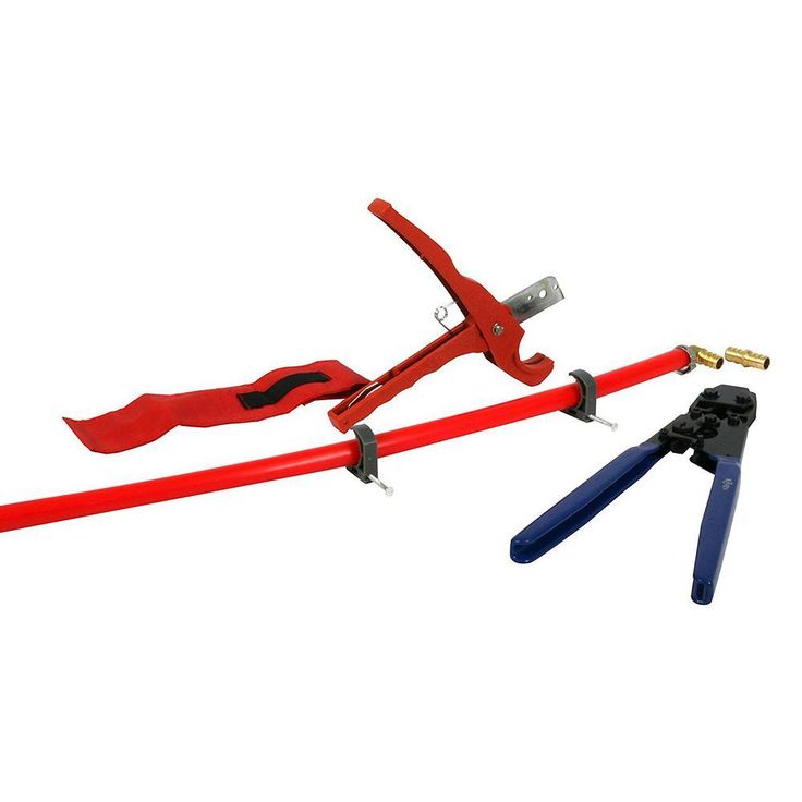 PEX Plumbing Kit - Crimper, Cutter Tool with Lock Hook, 3/4 in. Elbow Cinch & Half Clamp
