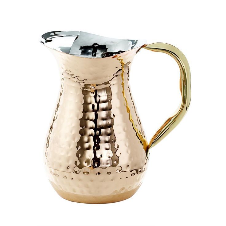 1.5 Qt. Decor Copper Hammered Water Pitcher in Brass Ice Guard and Handle