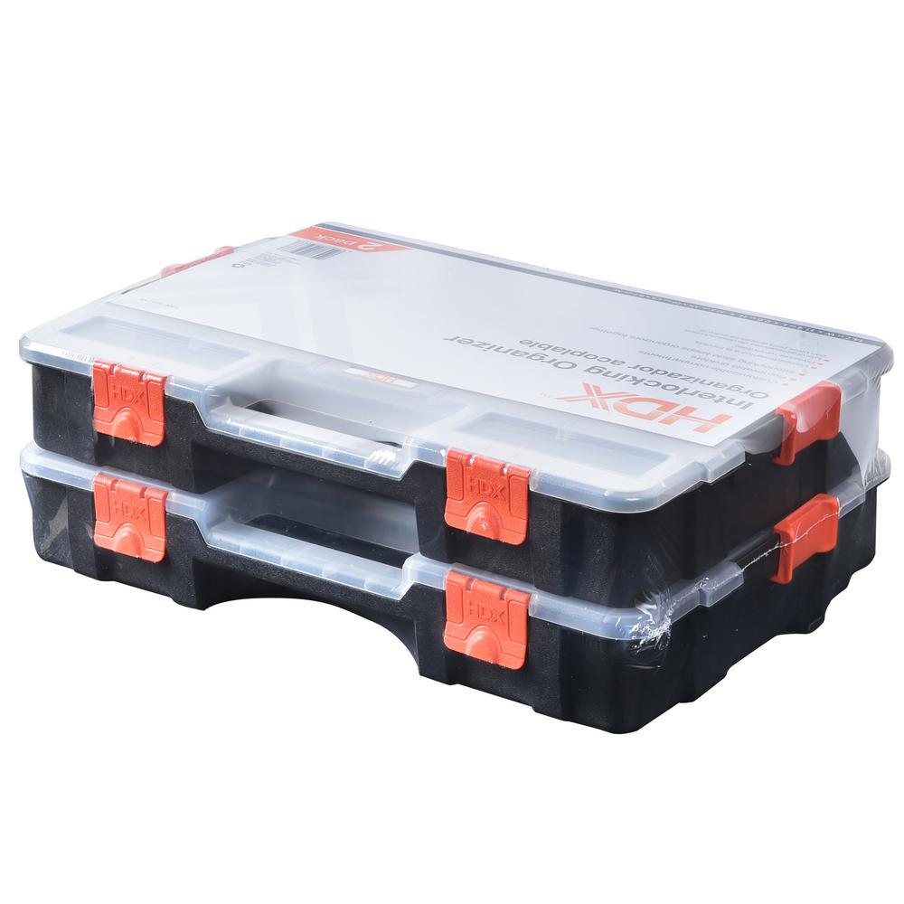 15-Compartment Interlocking Small Parts Organizer in Black (2-Pack) - Super Arbor