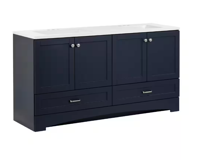 Lancaster 60 in. W x 19 in. D x 33 in. H Double Sink Bath Vanity in Deep Blue with White Cultured Marble Top