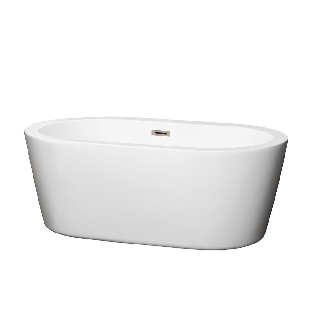 Mermaid 71 in. Acrylic Flatbottom Center Drain Soaking Tub in White - Super Arbor