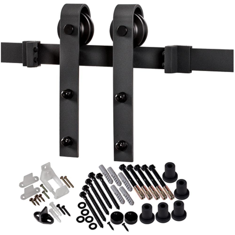 36 in. x 84 in. Primed Composite K-Plank Barn Door with Matte Black Hardware Kit - Super Arbor