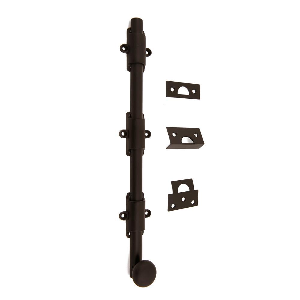 Heavy-Duty 12 in. Solid Brass Surface Bolt with Round Knob in Polished Brass - Super Arbor