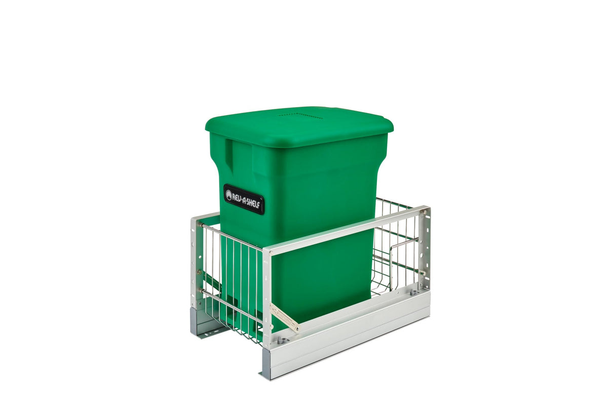 Rev-A-Shelf Compo+ 24-Quart Soft-Close Pull-Out Trash/Compost Bin – Aluminum Frame, Black Bin (5349-15CKBK-1)