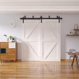 12 ft./144 in. Powder Coated Black Heavy-Duty Bypass Double Door Sliding Barn Door Hardware Classic Design Roller - Super Arbor