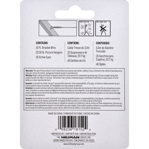 Hillman AnchorWire Steel-Plated Conventional Picture Hanging Set, 50 lb Capacity, 2-Pack