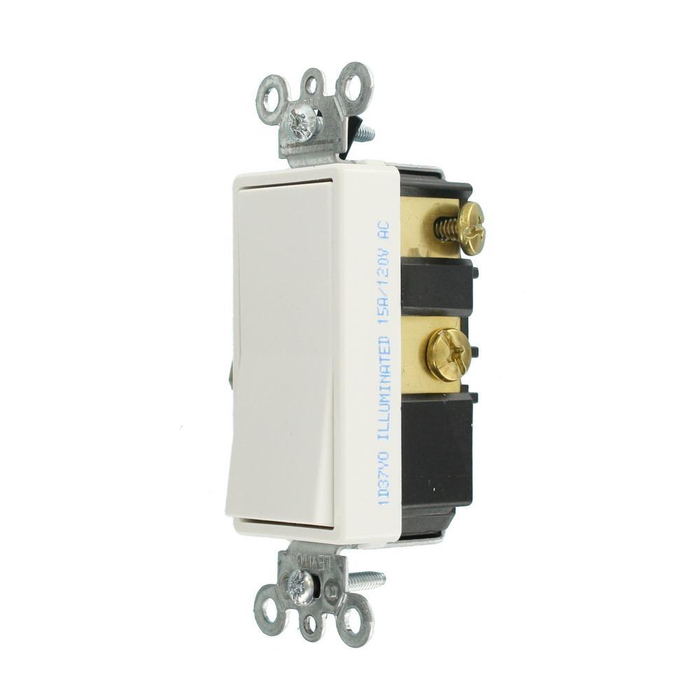 15 Amp Decora Residential Grade 4-Way Lighted Rocker Switch, White - Super Arbor