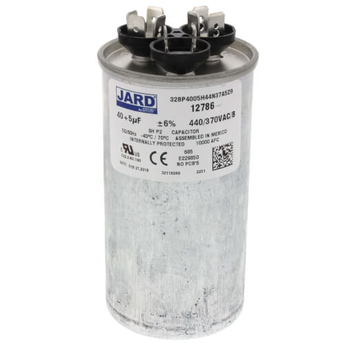 Lennox 89M77 capacitor - front view (Voltage: 440v; MFD: 40/5)