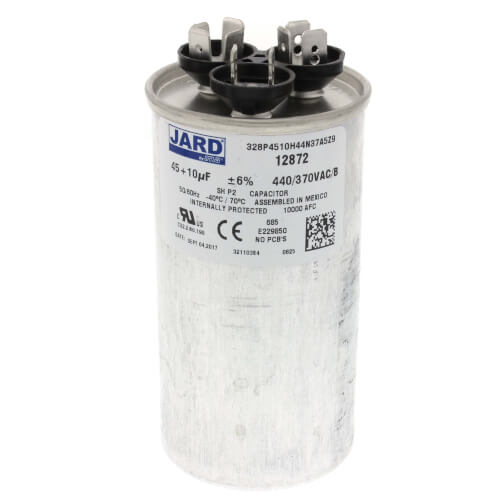 Lennox 89M83 capacitor - front view (Voltage: 440v; MFD: 45/10)