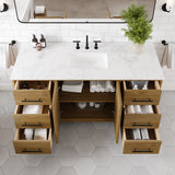 Eviva Graham 60"W x 22"D Oak Bathroom Vanity with White Arabescato Engineered Stone Countertop and Undermount Ceramic Sink